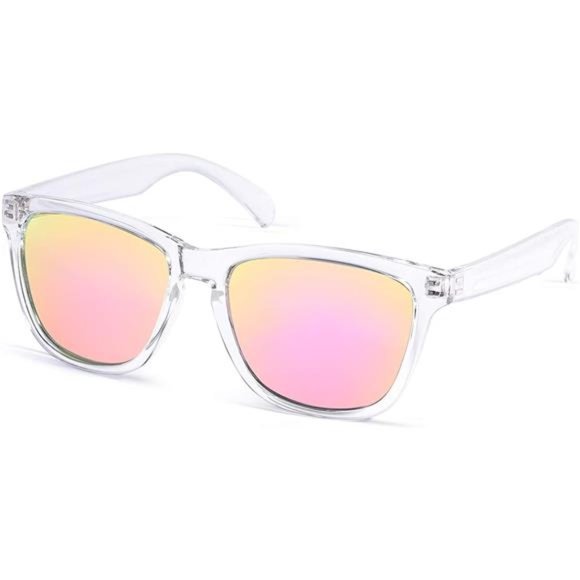 Womens Sunglasses UV400 Mirrored Lens C6 - Crystal/Blue Mirrored Lens - Picture 1 of 5